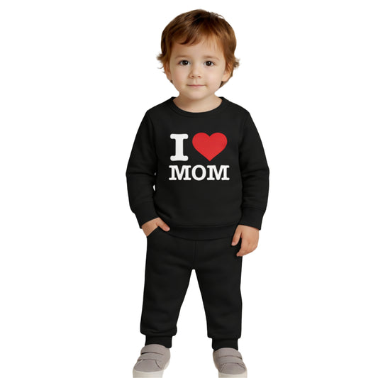 Pack of 2 “I Love Mom & I Love Dad” Round-Neck Baby Cotton Clothing Sets