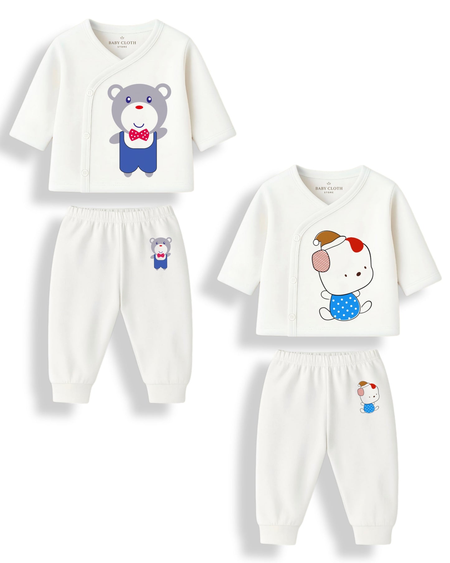 Pack of 2 – Soft Cotton Baby Jhabla & Pyjama Set | Adorable Prints