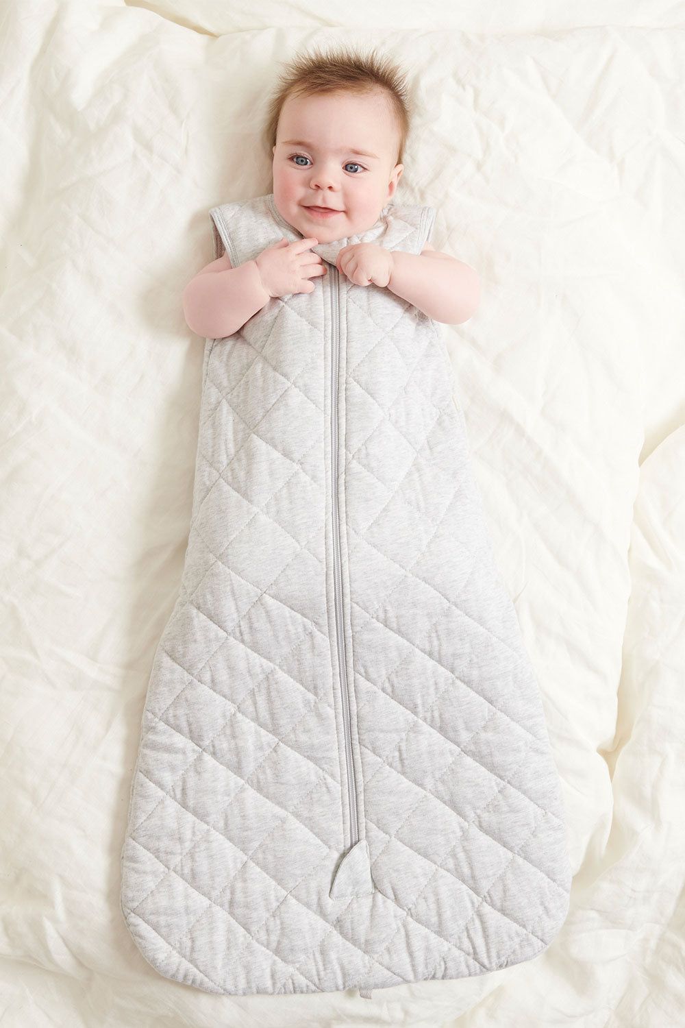Baby wearing Purebaby sleeping bag