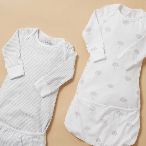 2 white Purebaby baby sleeping bags