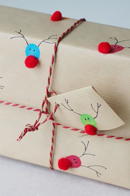 Christmas present wrapped in DIY wrapping paper