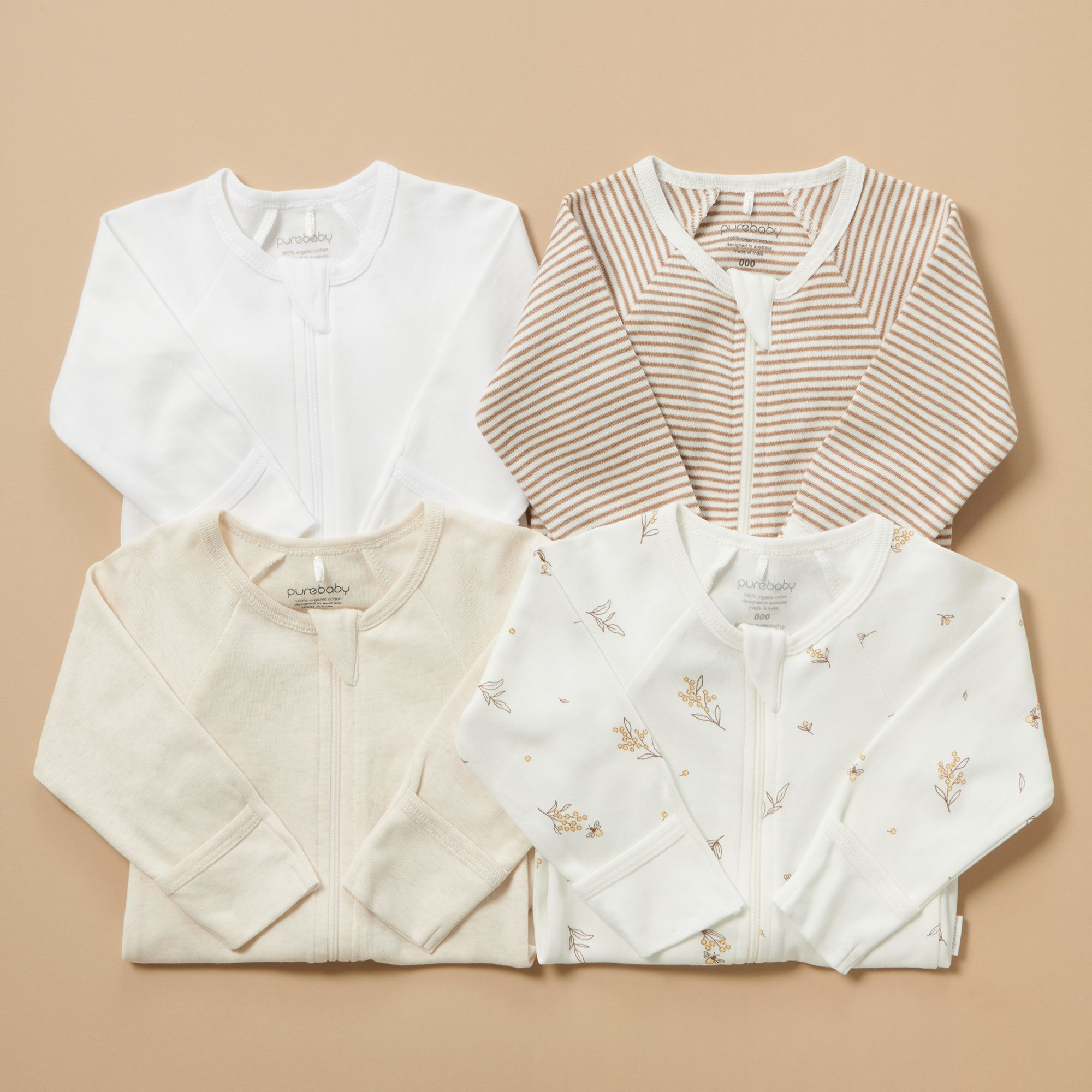 Purebaby neutral 4 Pack Growsuit 