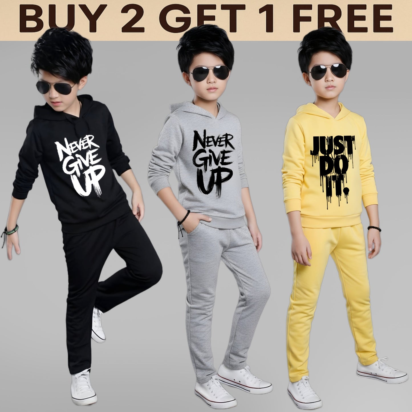 Buy 2 Get 1 Free Boys Hoodie and Lower Set