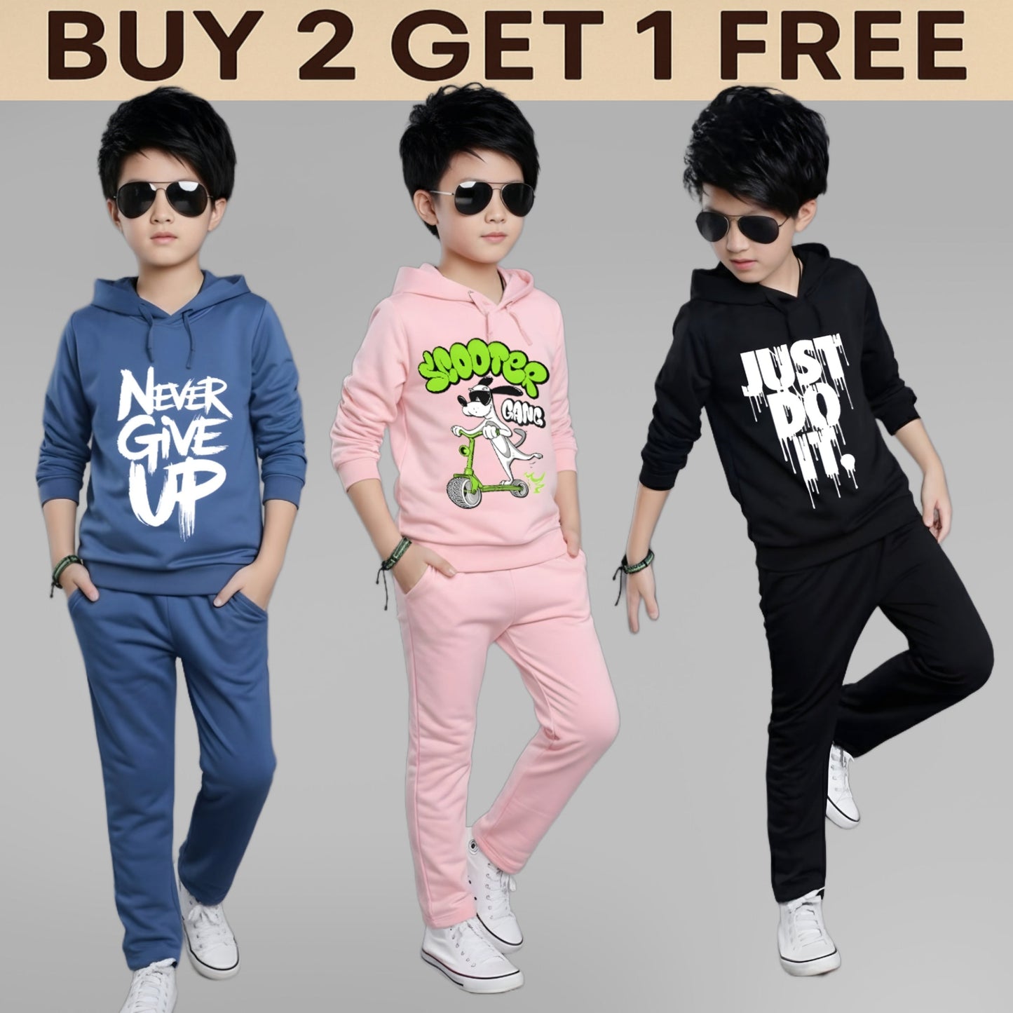 Buy 2 Get 1 Free Boys Hoodie and Lower Set