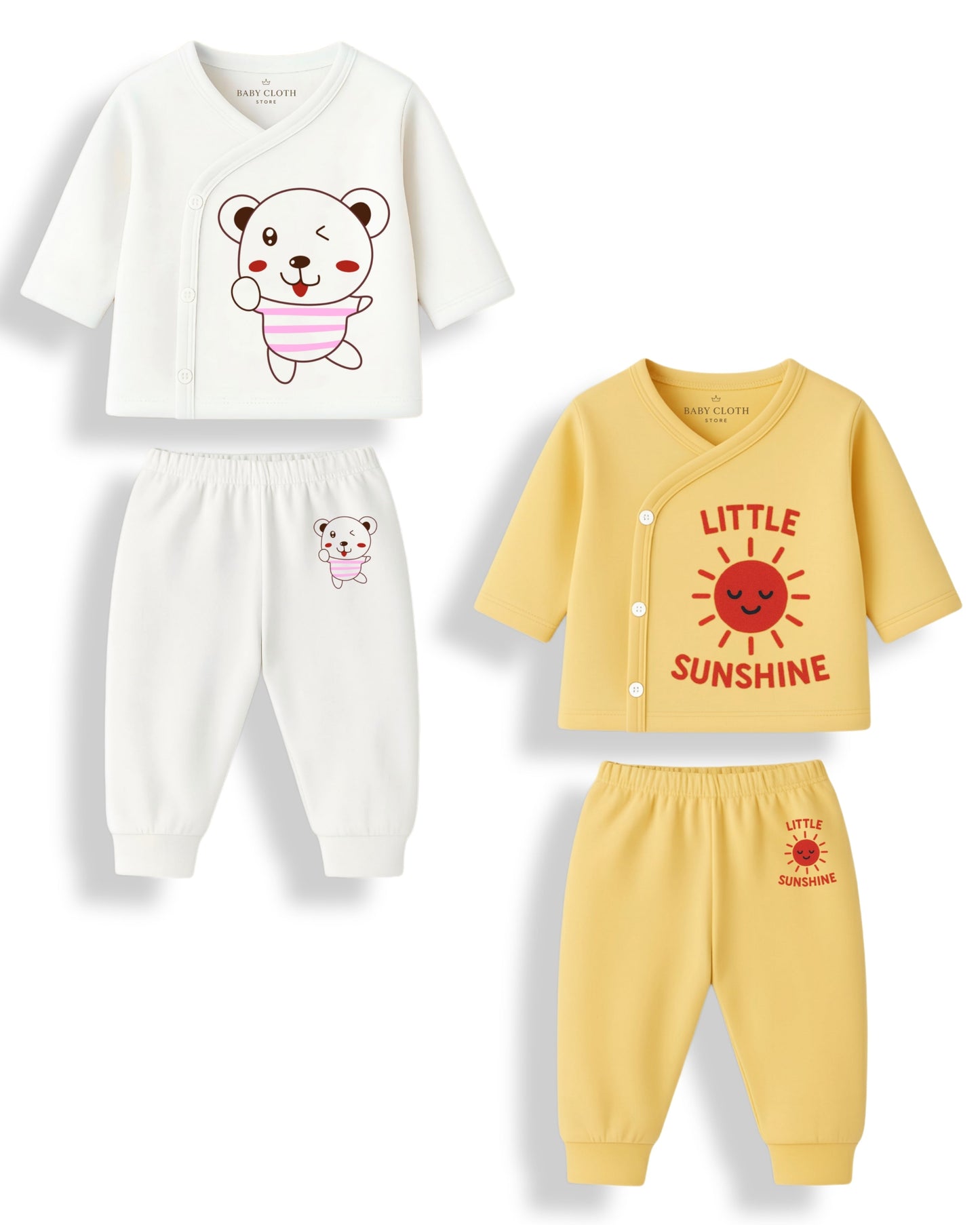 Pack of 2 – Soft Cotton Baby Jhabla & Pyjama Set | Adorable Prints
