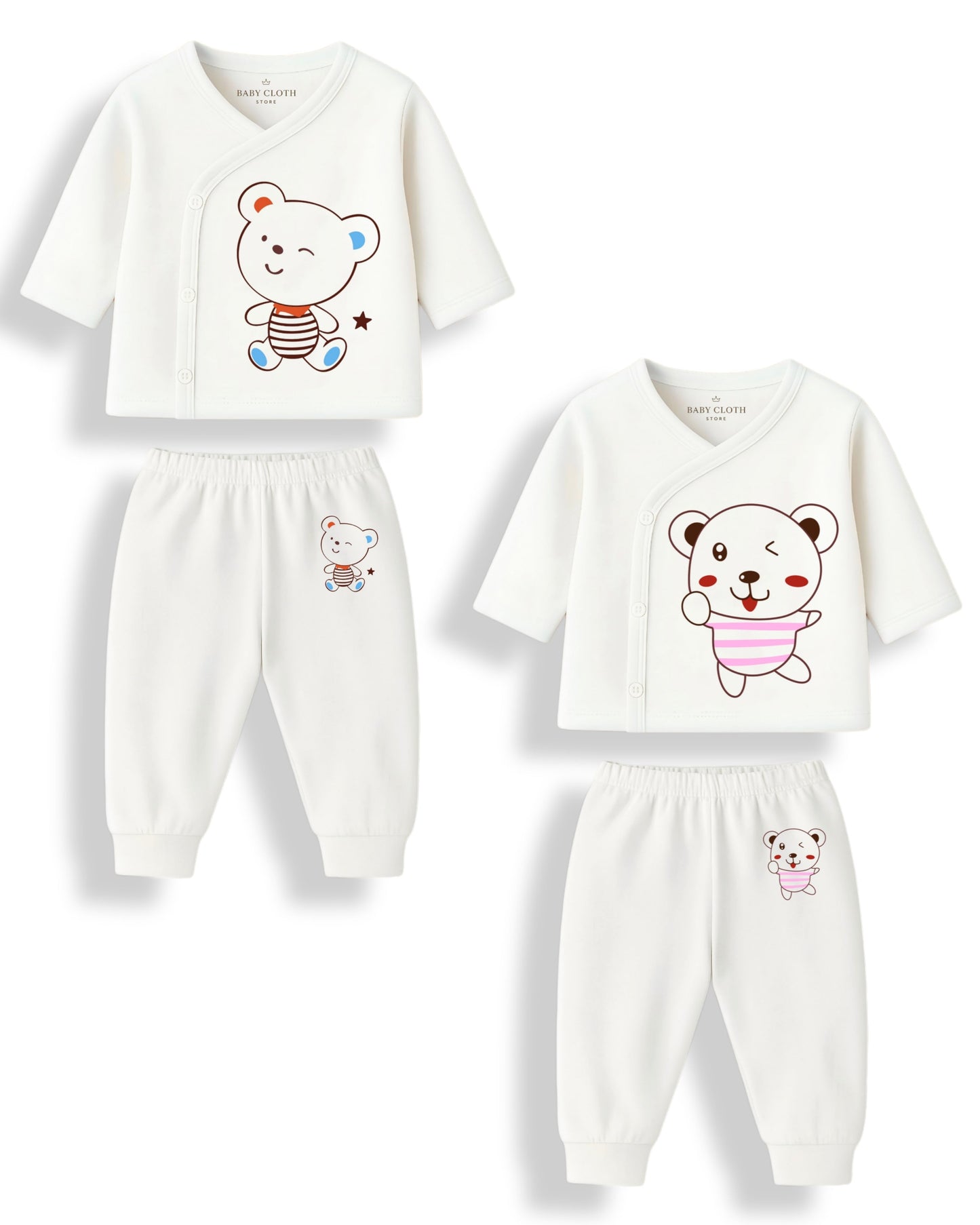 Pack of 2 – Soft Cotton Baby Jhabla & Pyjama Set | Adorable Prints
