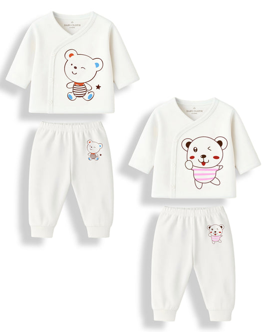 Pack of 2 – Soft Cotton Baby Jhabla & Pyjama Set | Adorable Prints