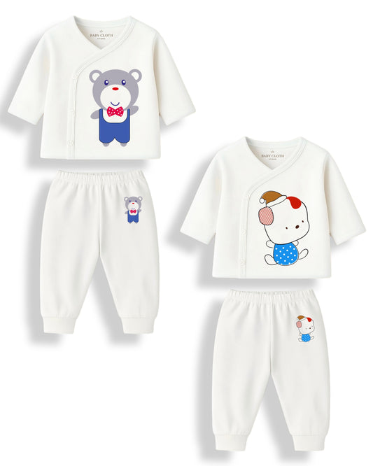 Pack of 2 – Soft Cotton Baby Jhabla & Pyjama Set | Adorable Prints